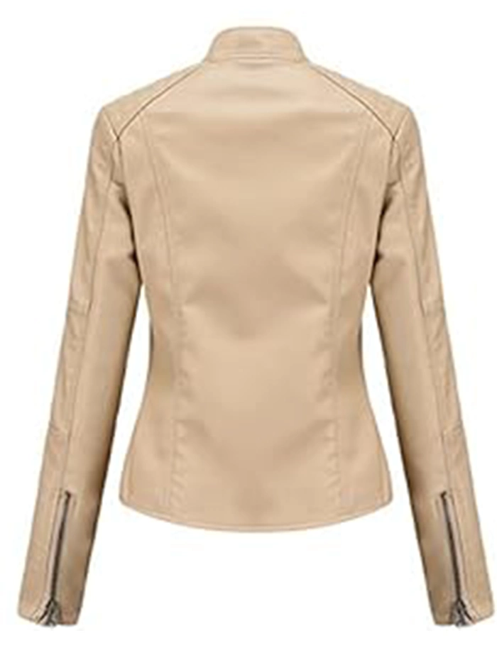 Women's Motorcycle Beige Leather Jacket
