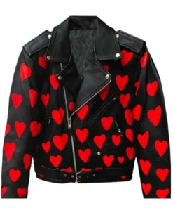 Valentine Heart Printed Leather Jacket Front